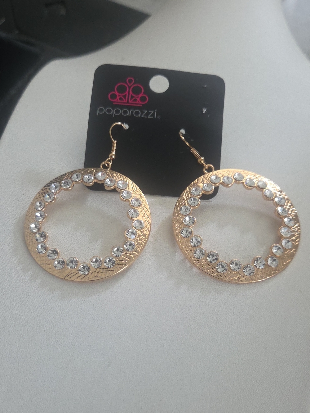 Paparazzi Gala Glitter Gold Hoop Earrings NWT